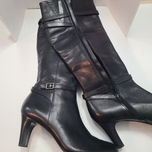 Ralph Lauren Women Trendy Elegant Black Leather Tall Knee-High Boots Sz 9.5 B